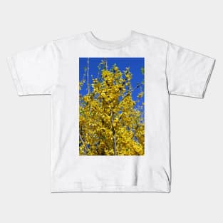 Yellow Forsythia tree in bloom Kids T-Shirt